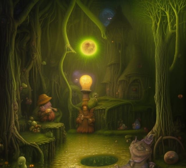 Magical Wizard's Hut in Swamp, Detailed Digital Painting