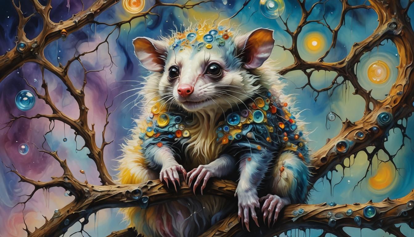 Surreal Alien-Opossum Hybrid in Dreamlike Setting