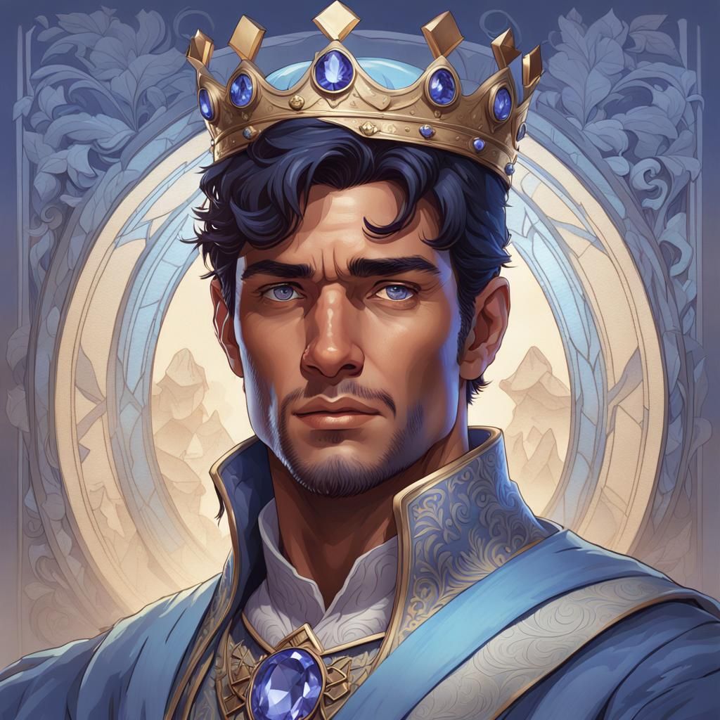 Handsome Man with Tanzanite Crown: Detailed Portrait