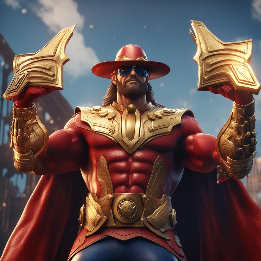 Macho Man as a Superhero in 3D Render