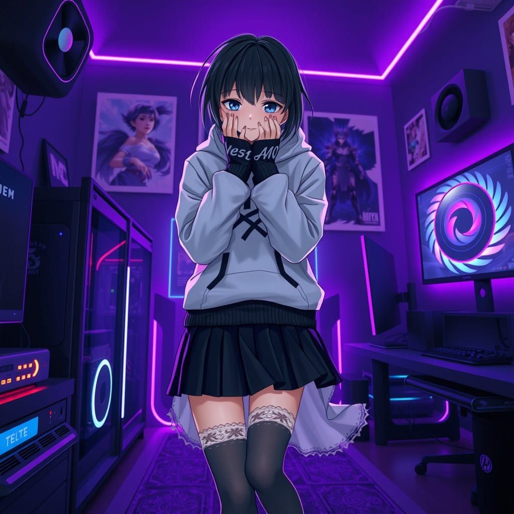 Androgynous Youth in Gamer's Paradise, Cyberpunk Style