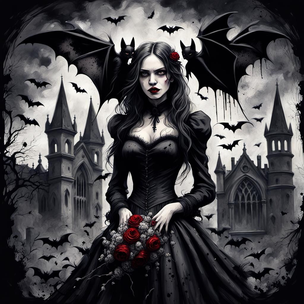 Gothic Vampire in Cemetery: Abstract Expressionism