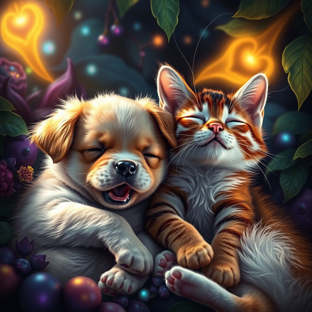 Puppy and Cat Wake Up in Enchanted Forest