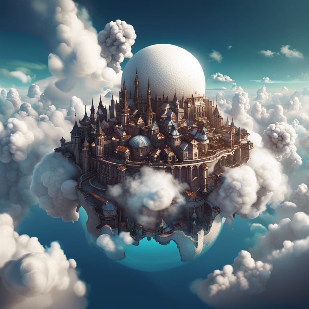Spectacular Floating City on Cloud, Fantasy Art