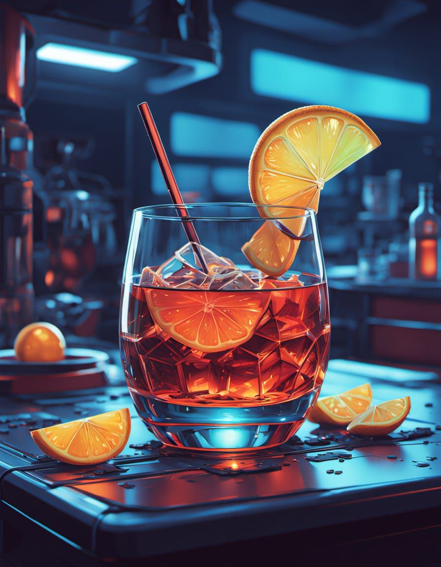 Retro Futuristic Old-Fashioned Drink in Vibrant Colors