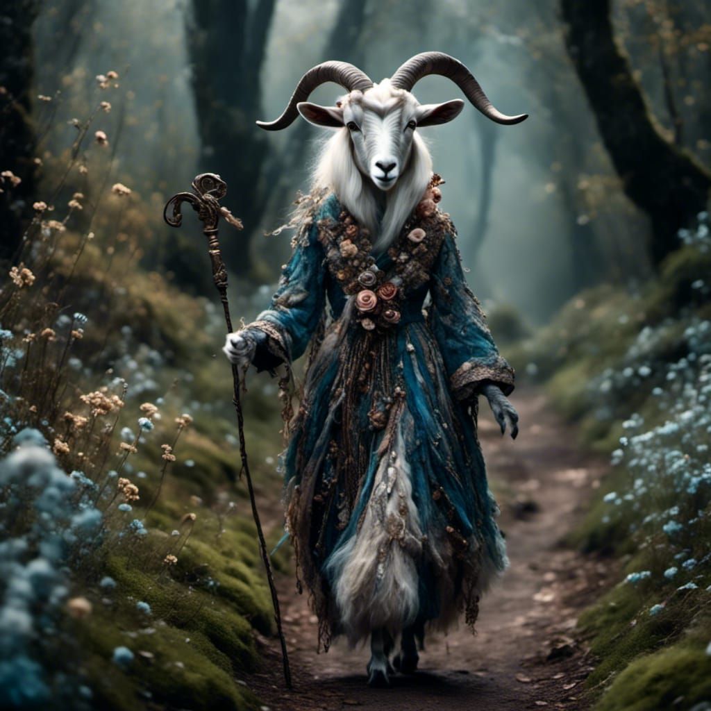 Anthro Goat Granny in Fantasy Woodland