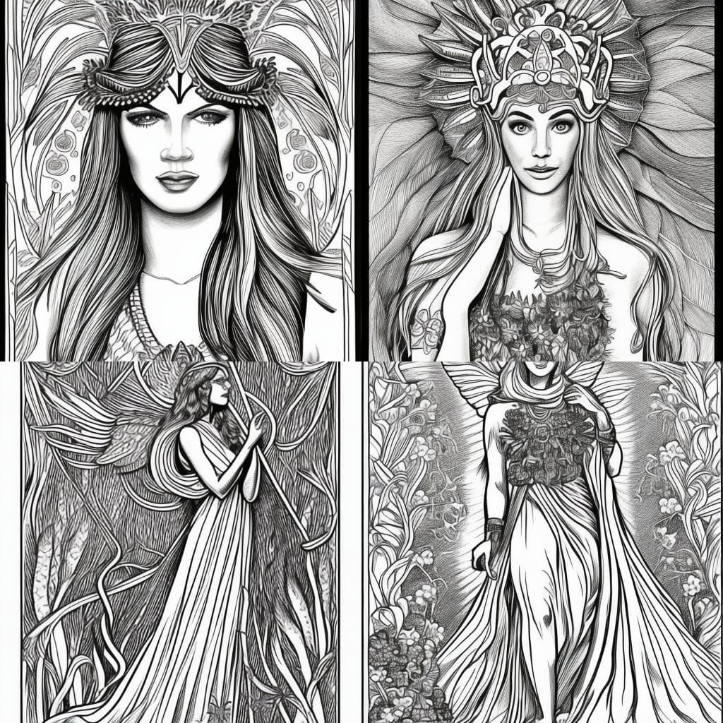 Detailed Charcoal Drawing of Iris, Goddess of the Rainbow