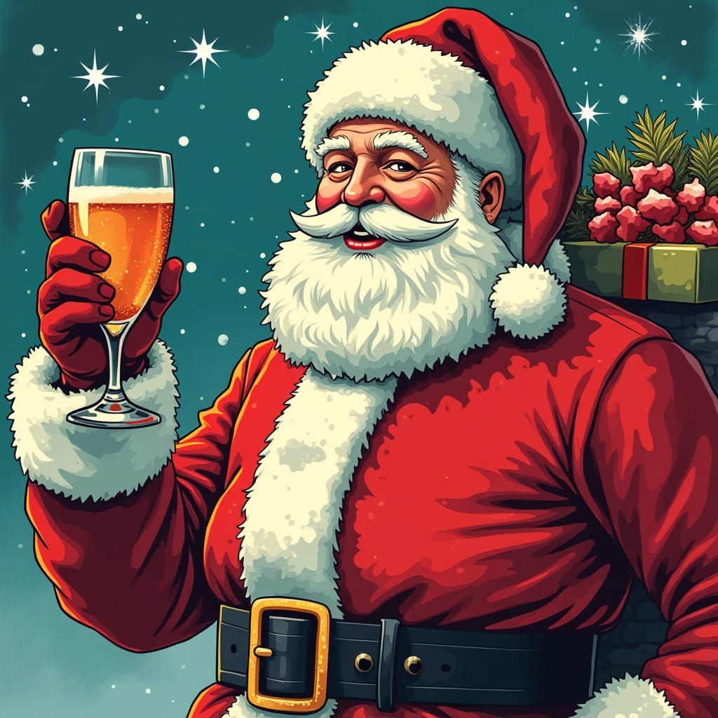 Bursting with Colorful Pop Art Santa Claus in Christmas Joy