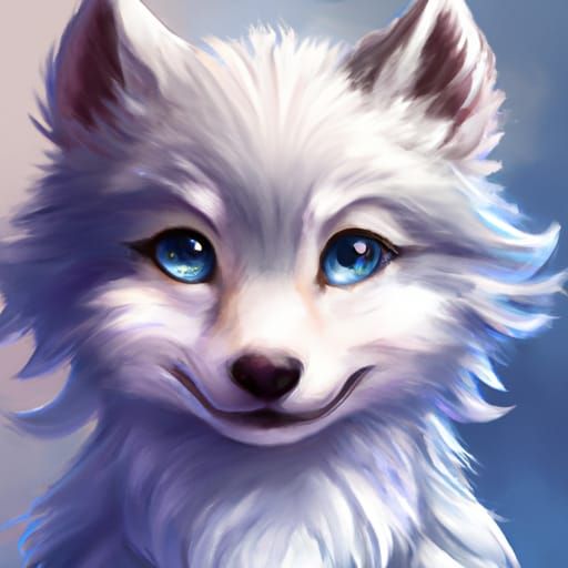 Adorable Frost Wolf Cub Portrait in Digital Illustration