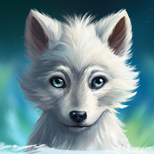 Adorable Frost Wolf Cub Portrait in Digital Illustration