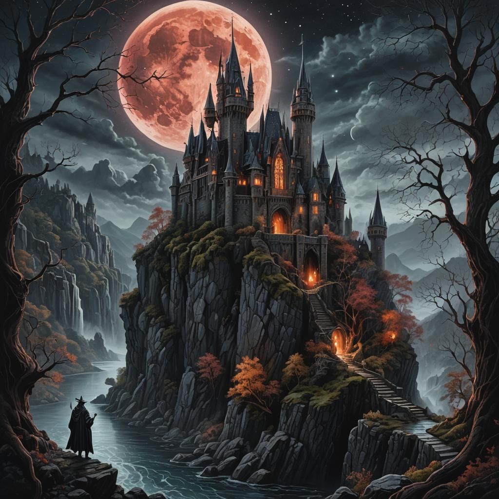 Gothic Wizard Conjures Magic at Fantasy Castle