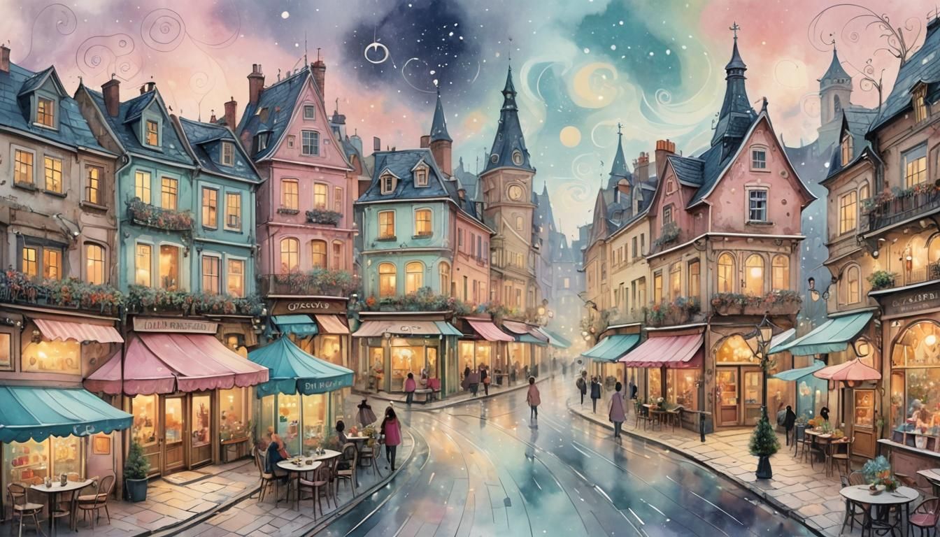 Christmas Street Scene in Shabby Chic Style