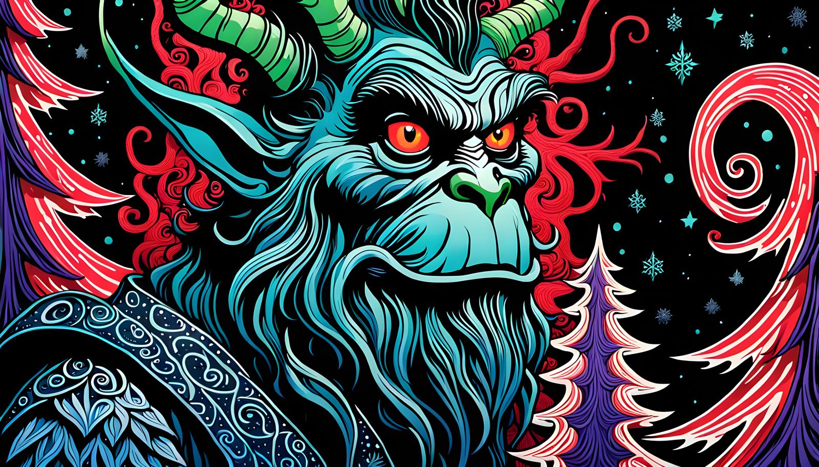 Krampus and Grinch in Neon Wonderland
