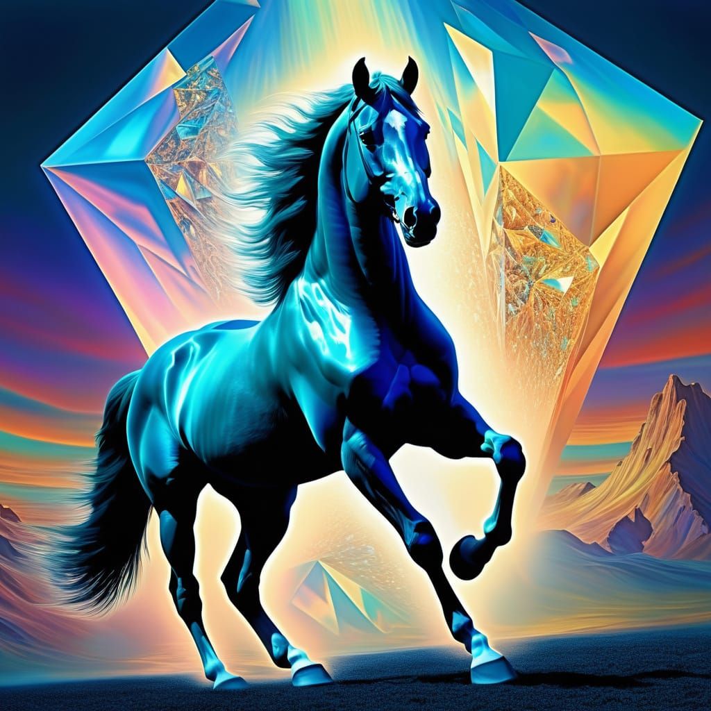 Horse Rearing at Diamond Prism in Dali Style