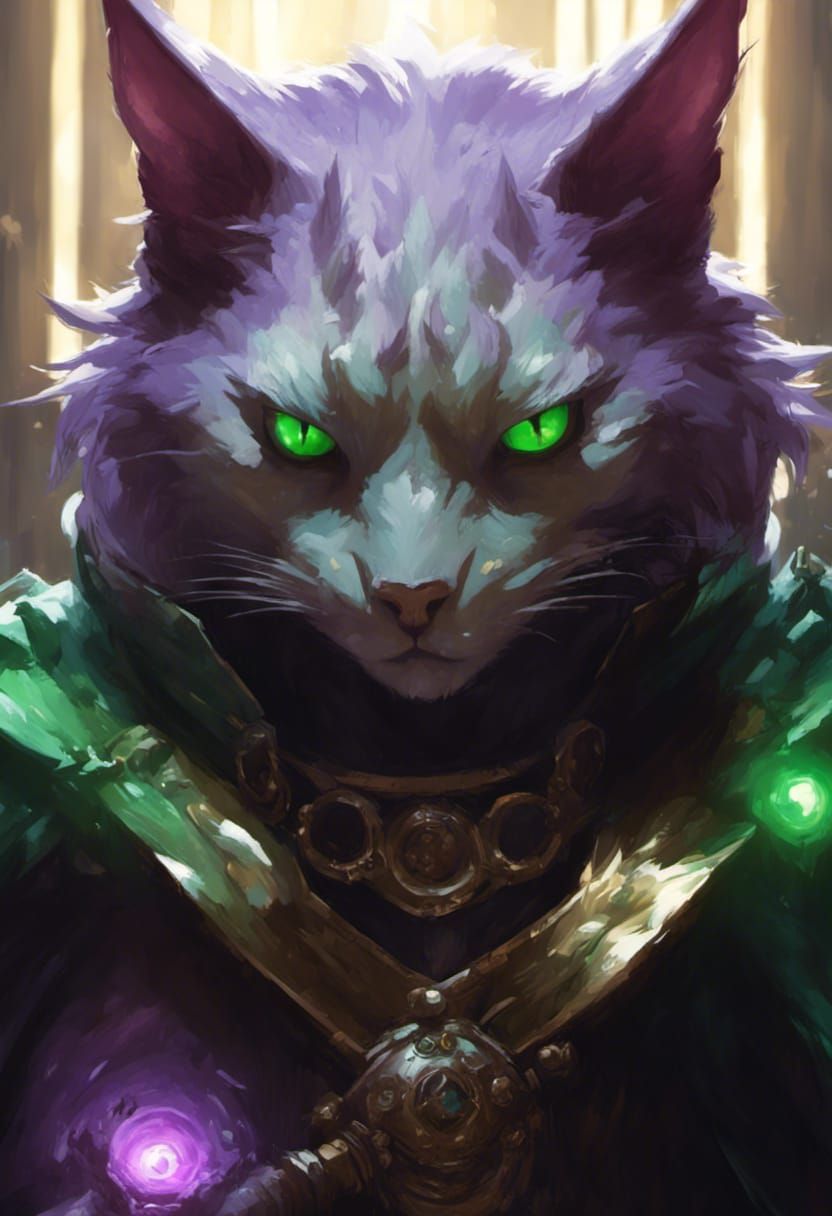 Catfolk Lich with Glowing Eyes in Digital Art