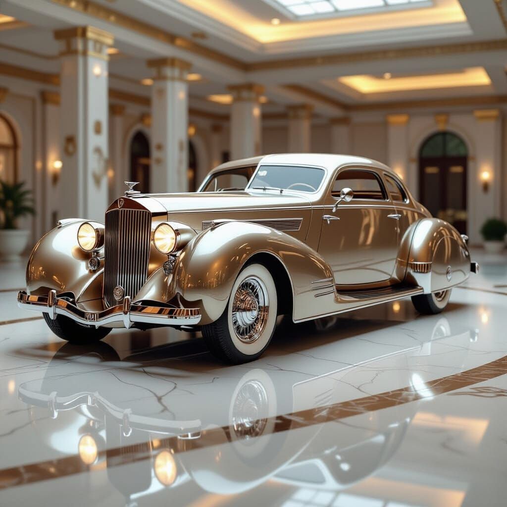 Art Deco Concept Car: Chrome and Gold Luxury
