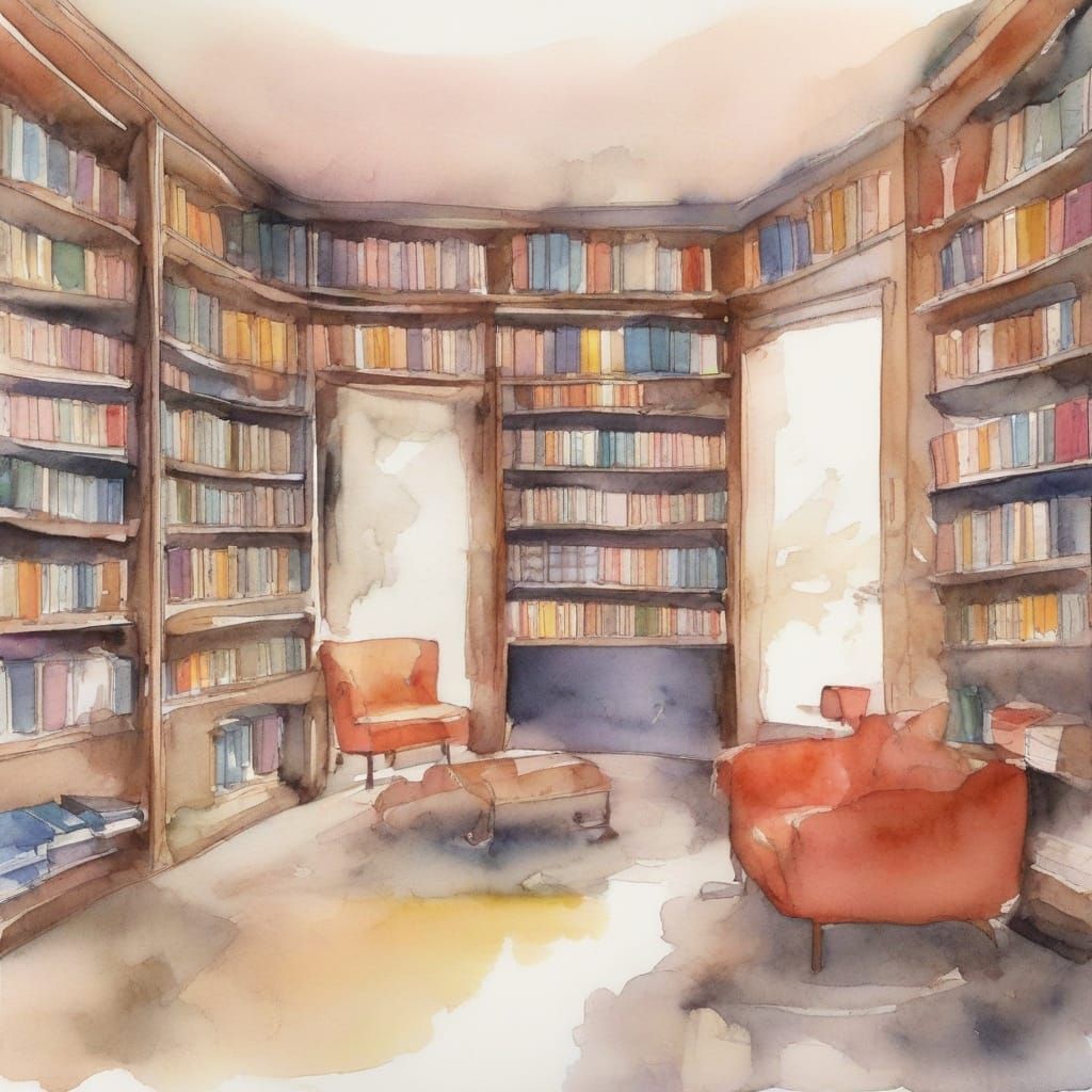 Kidcore Library Liminal Space in Watercolor