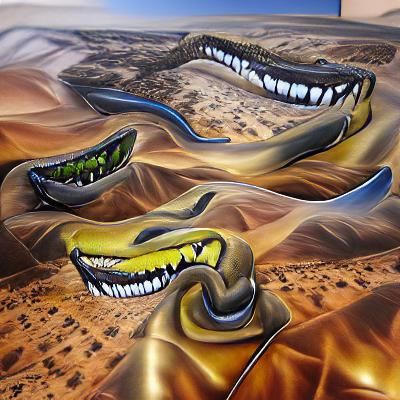 Giant Grinning Snake in Arid Desert Landscape
