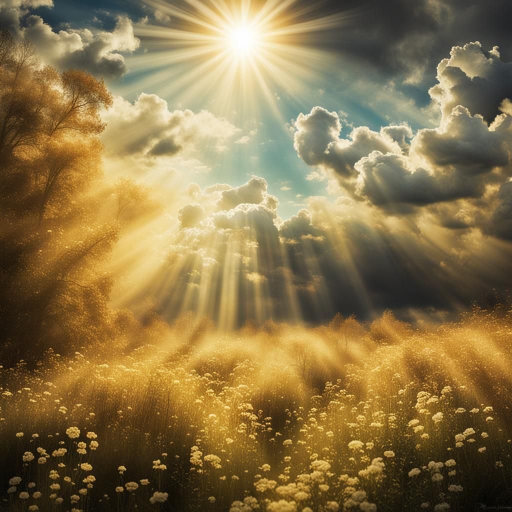 Heavenly Sunshine Beams Through Soft Clouds
