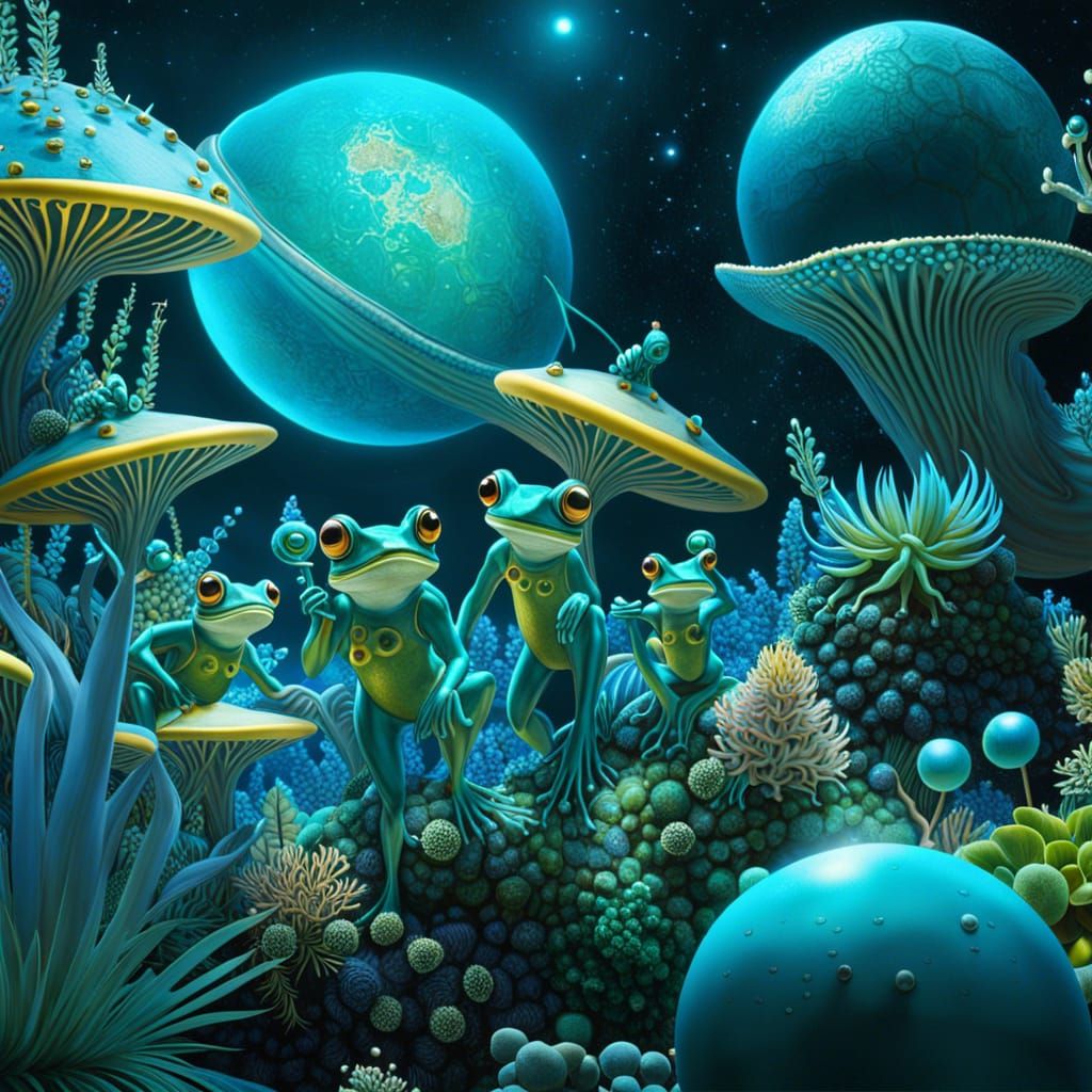 Frogman Family on Uranus: Hyper-Realistic Photograph