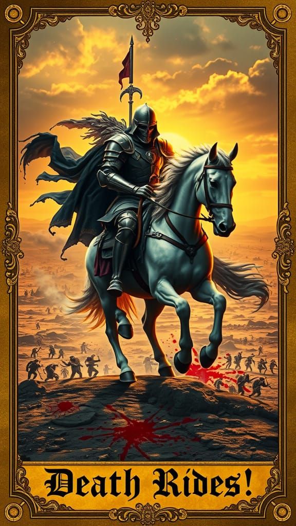 Death Rides: Tarot Card in Hyperrealistic Style
