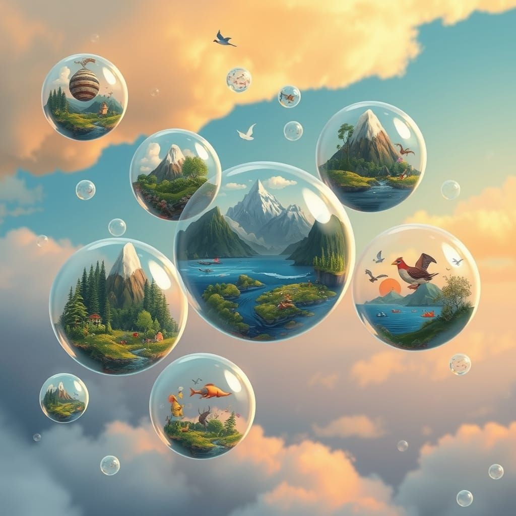Dreamlike Landscapes Encapsulated in Floating Bubbles