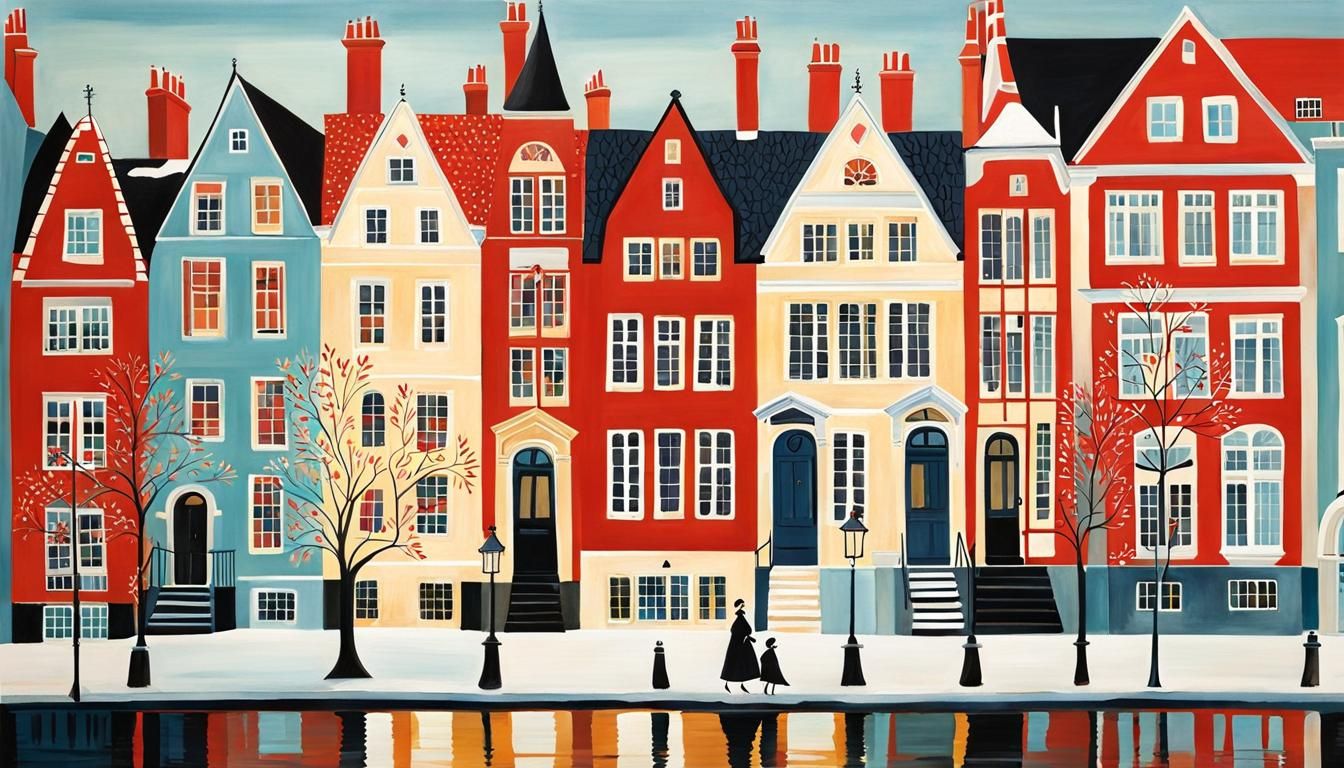 Sunny Winter Street in Old Danish City