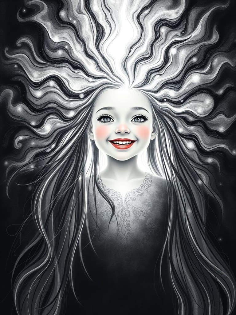 Joyful Girl Radiates Bioluminescent Aura in High Fantasy Sty...