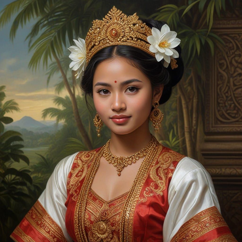 Balinese Woman Portrait in Rubens Oil Painting Style