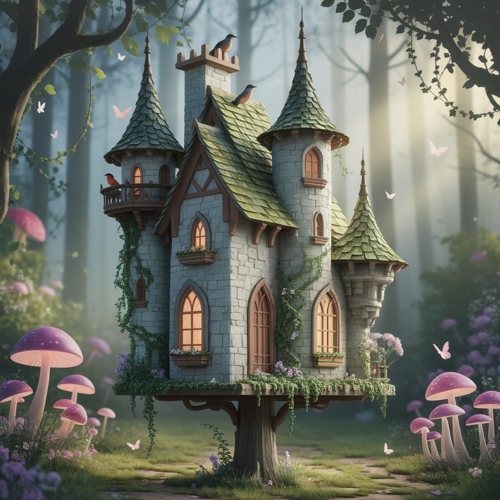 Enchanted Forest Birdhouse in a Fairytale Setting