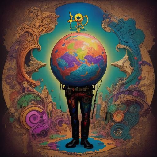 Cosmic Art Nouveau Illustration in Mixed Media