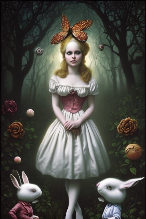 White Rabbit in Wonderland: Detailed Digital Painting