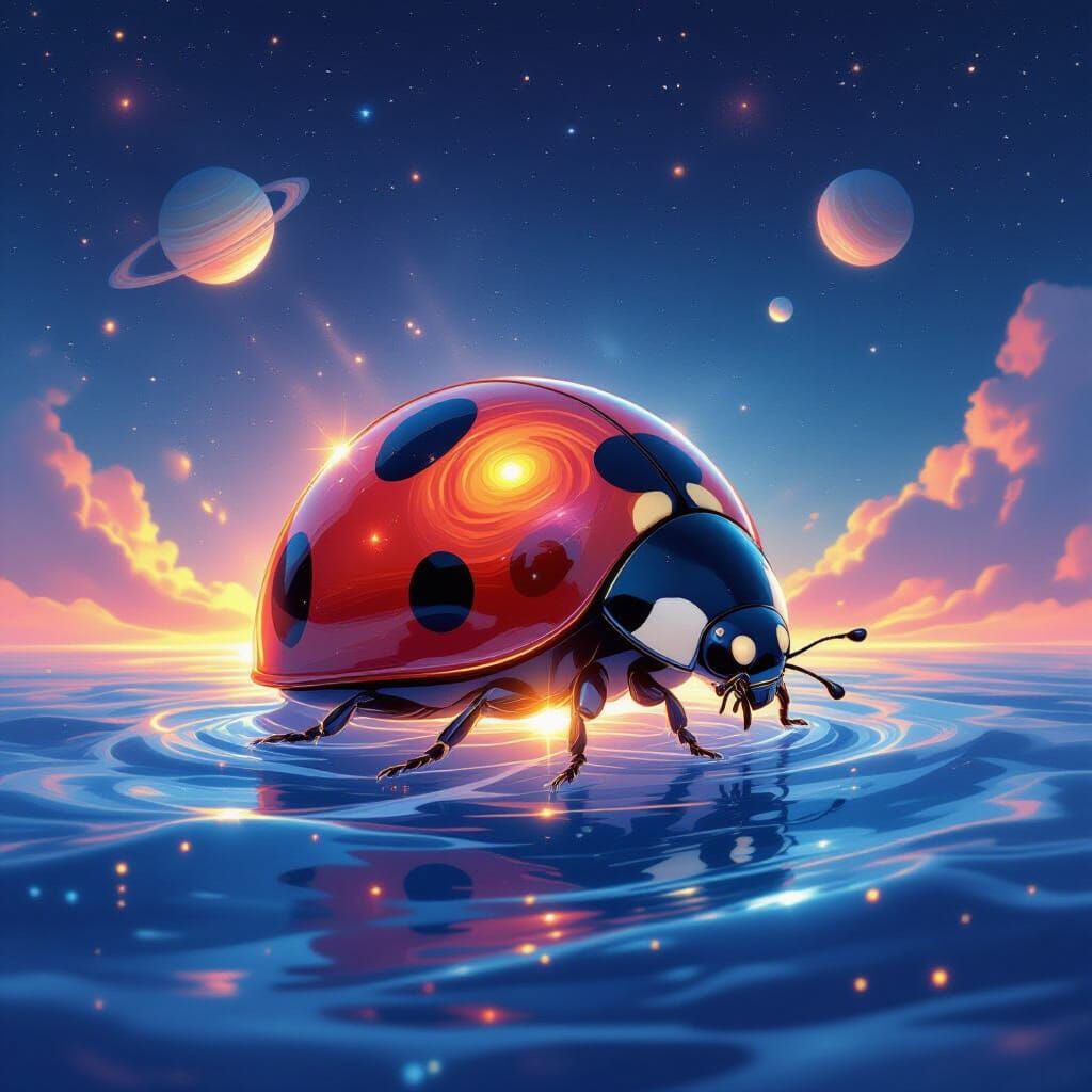 Celestial Ladybug Emerging from Cosmic Ocean