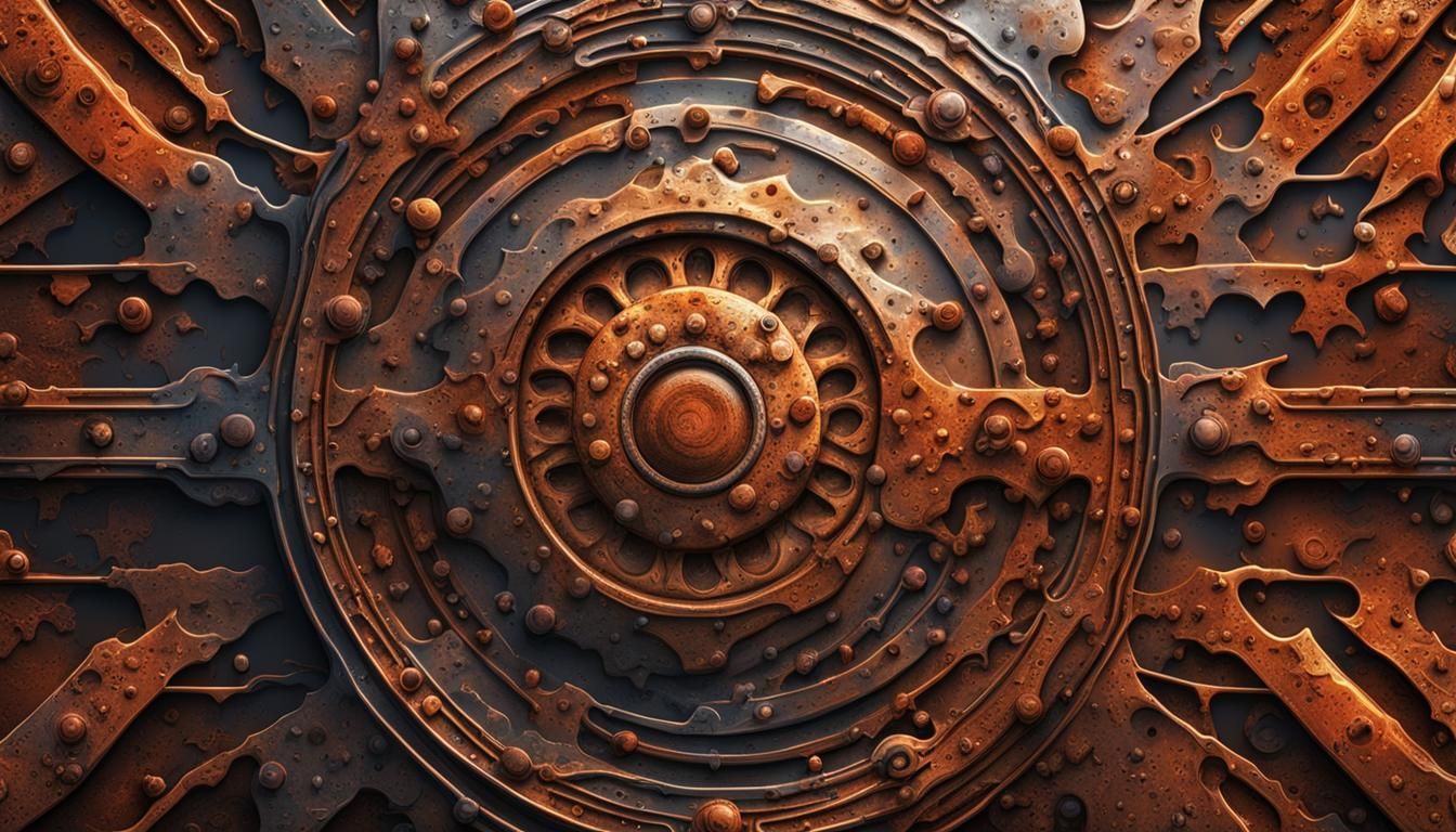 Hyperrealistic Rust Stains on Iron Shield in HDR