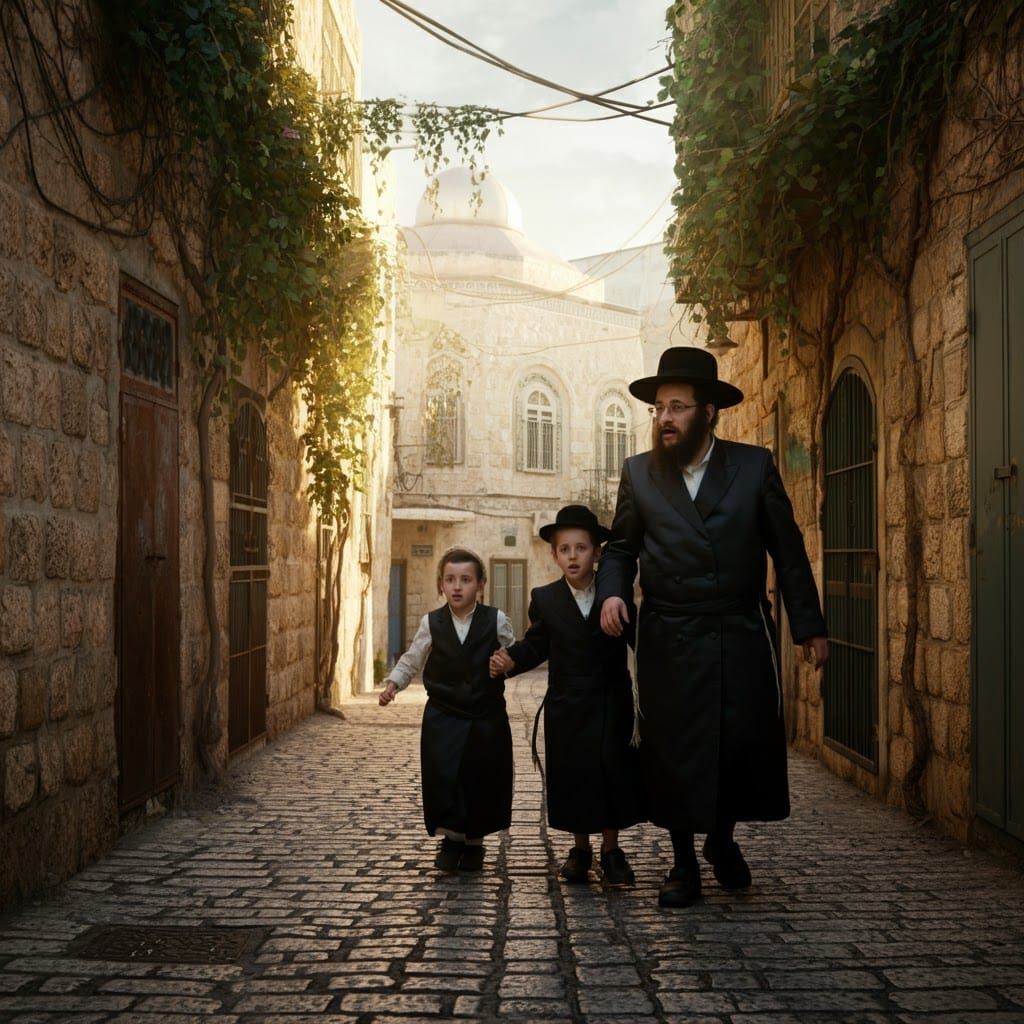 Family Interrupted by Air Raid Siren in Historic City