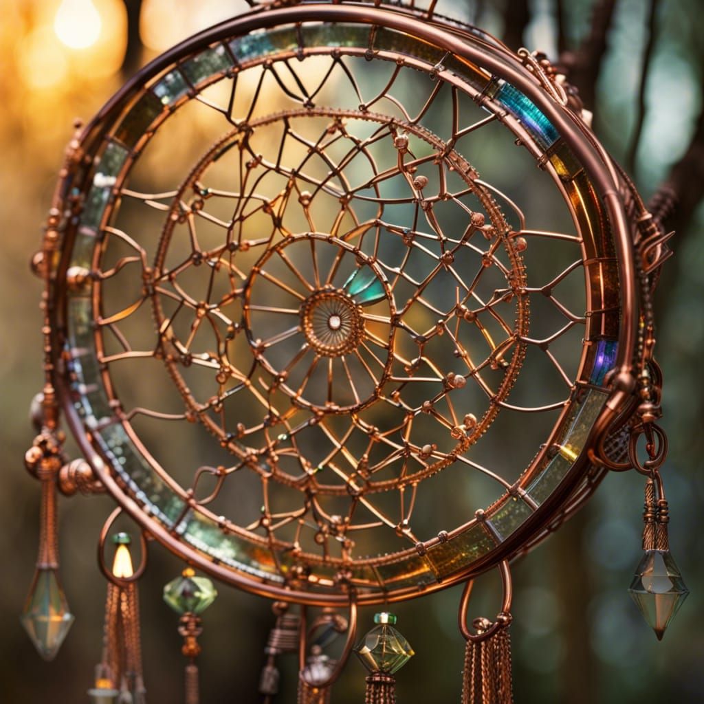 Dreamcatcher in Misty Forest with Steampunk Elements
