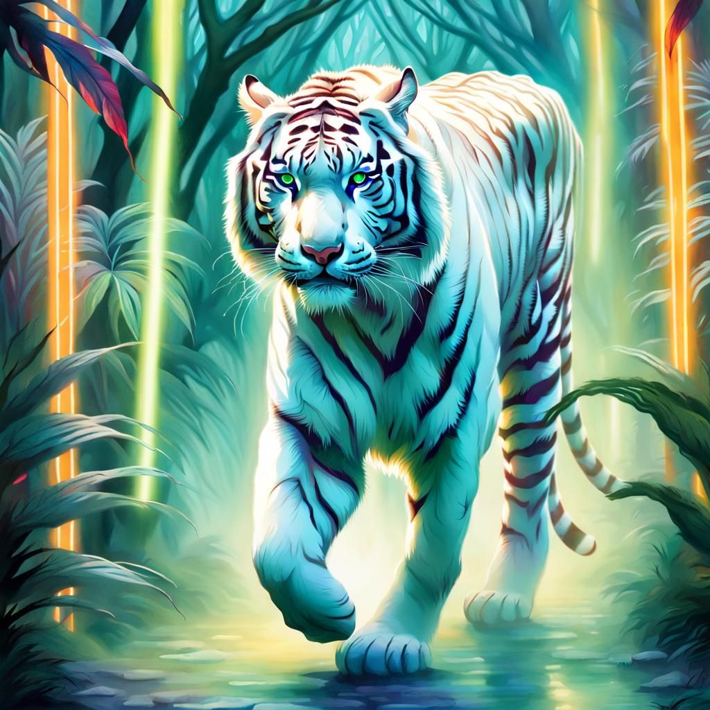 White Tiger in Electrical Ethereal Jungle