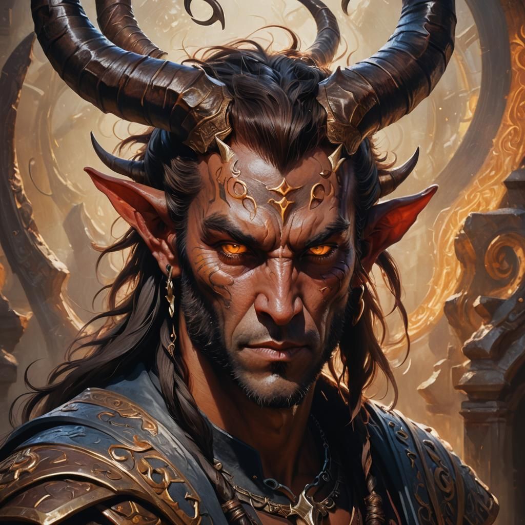 Hyperrealistic Tiefling Portrait with Runes