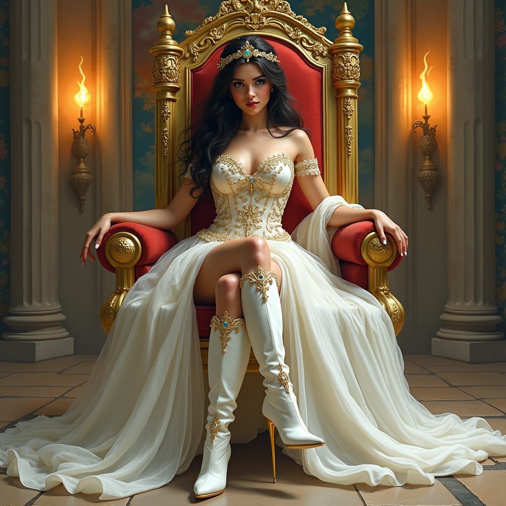 Regal Queen on Throne in Digital Painting Style