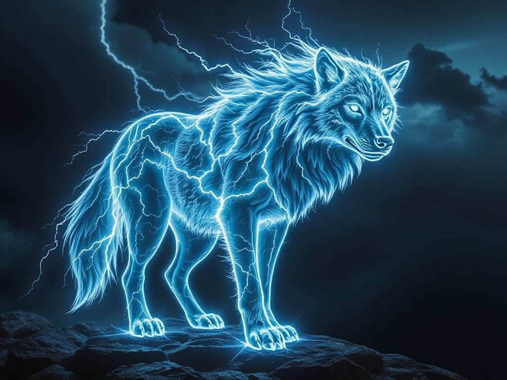 Ethereal Lightning Wolf in Motion