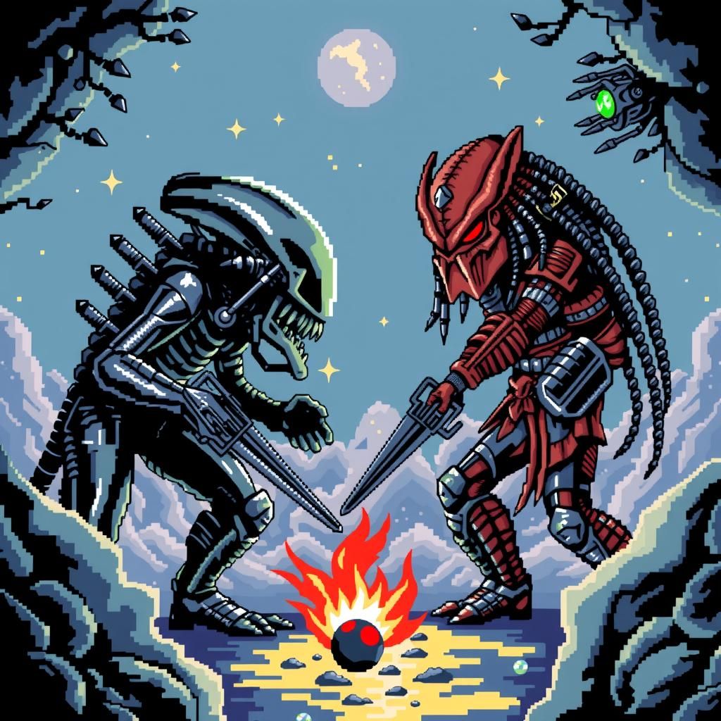 Aliens vs Predator in Commodore 64 Pixel Art