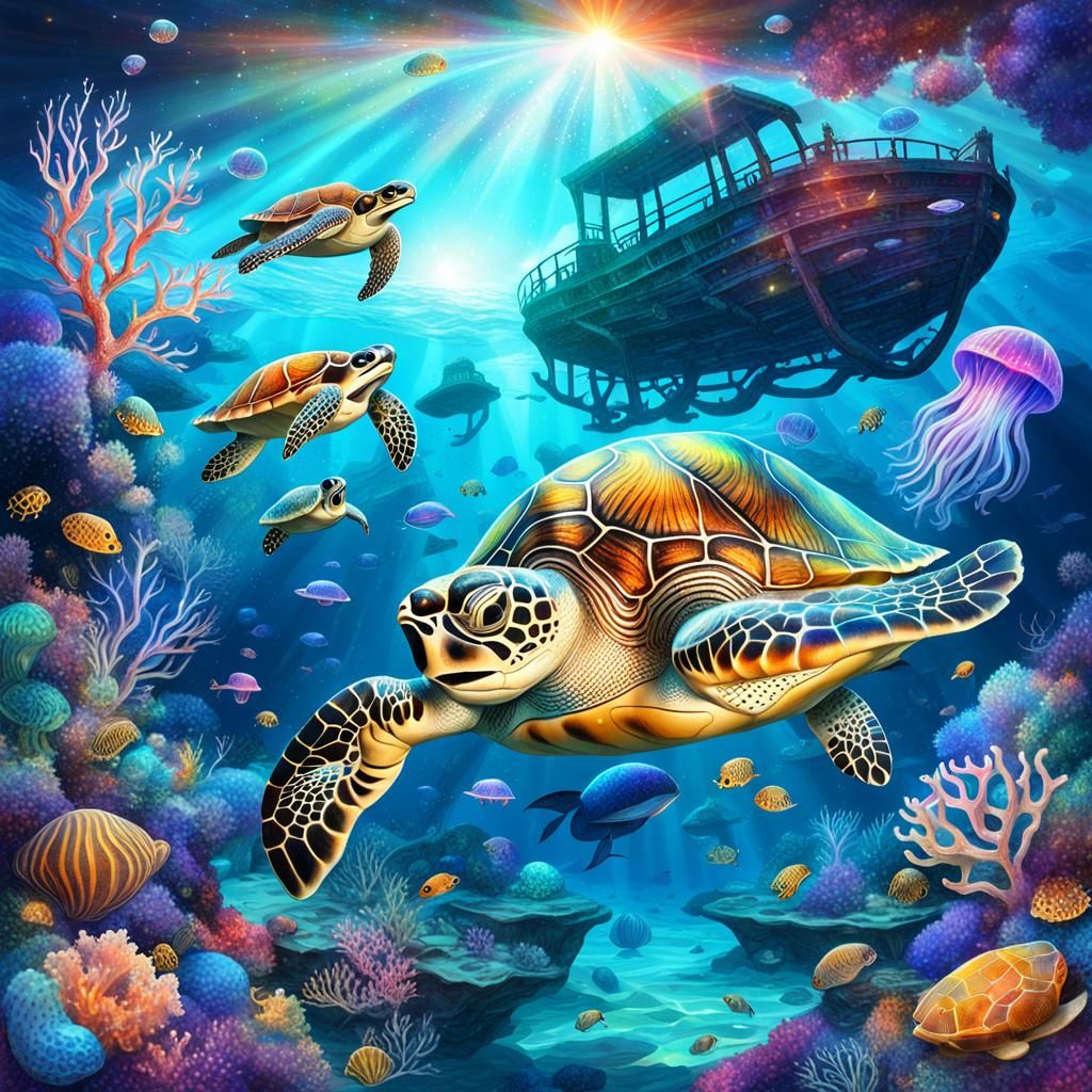 Underwater Shipwreck with Coral Reef in Astral Style