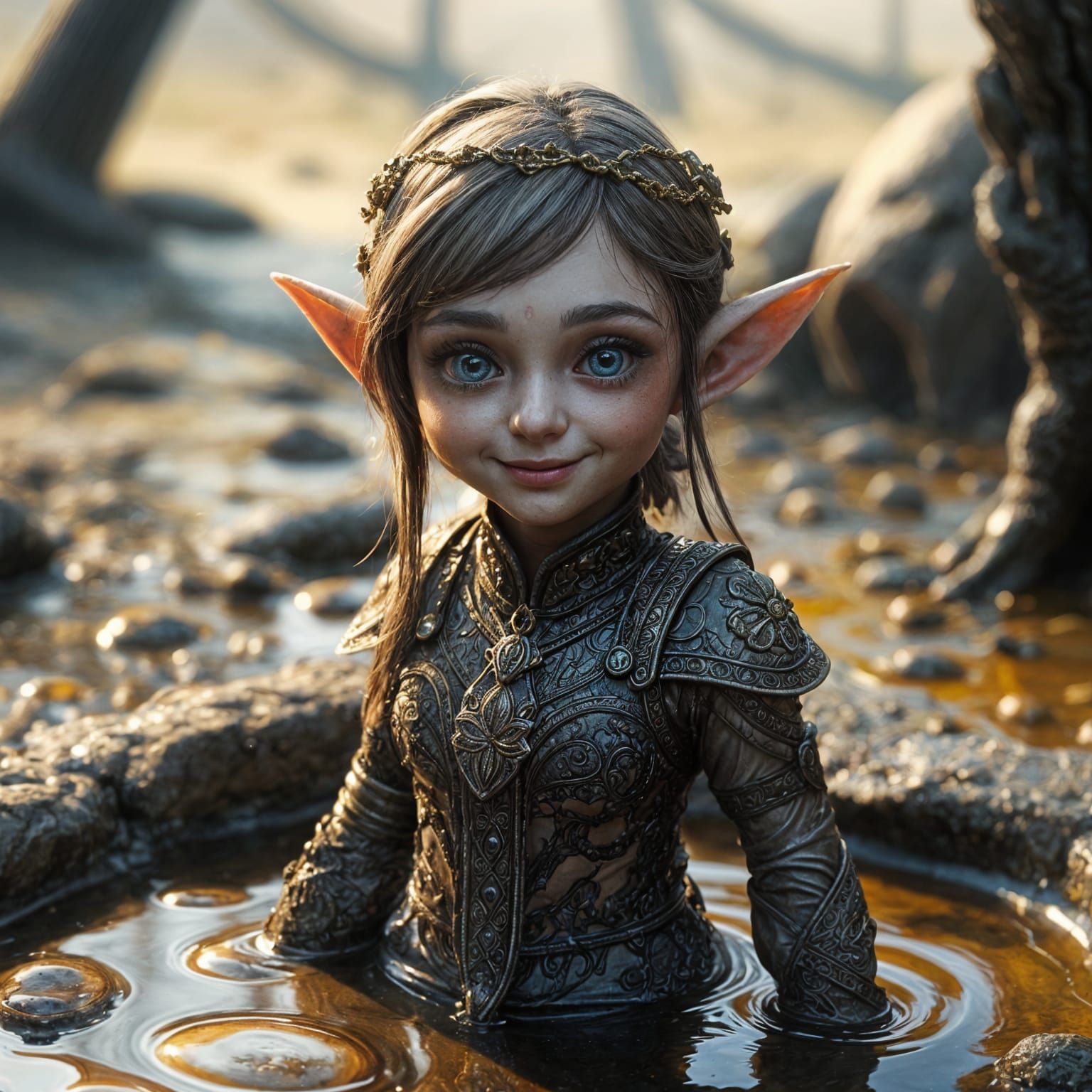 Oiled Elf Woman in Photorealistic Style