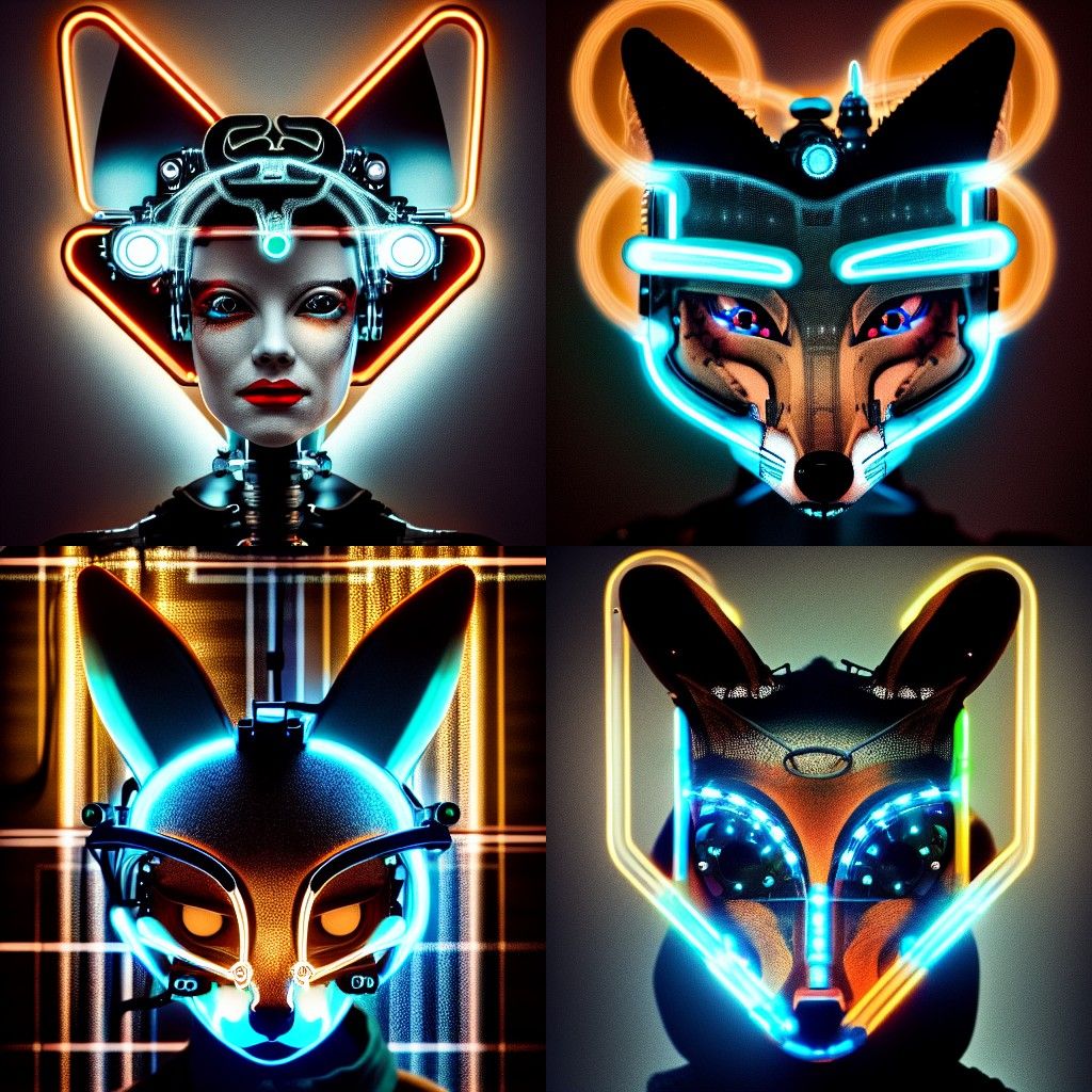 Cyborg Fox Woman in Steampunk Cyberpunk Style