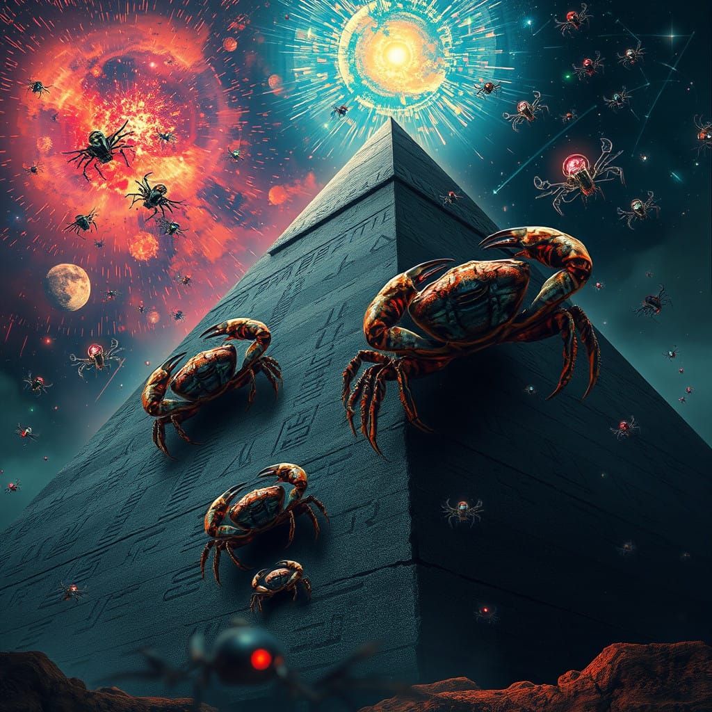 Crustaceans Breach Ancient Pyramid in a Dystopian Cyberpunk...