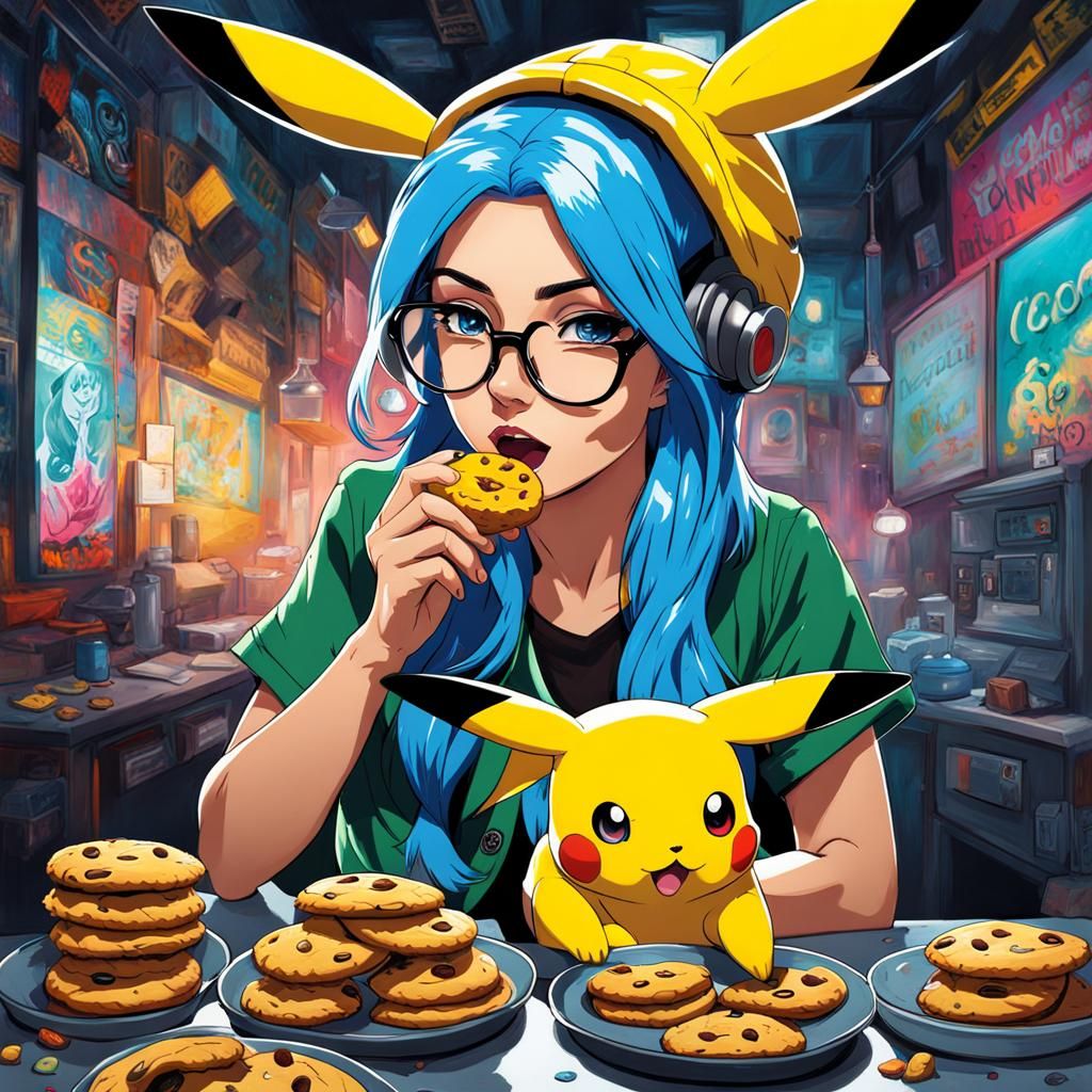 Female Scientist and Pikachu in Graffiti Art