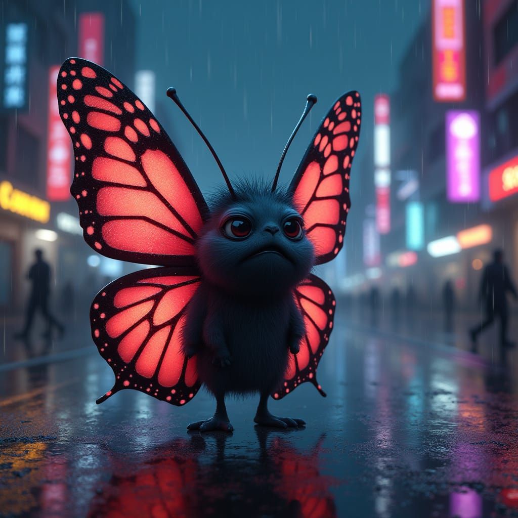 Cyberpunk Butterfly in Neon Cityscape