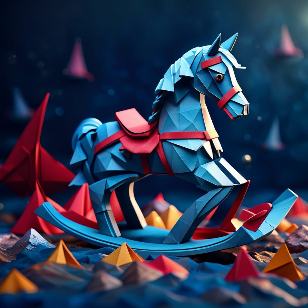 Origami Toy Rocking Horse, Papercraft Art