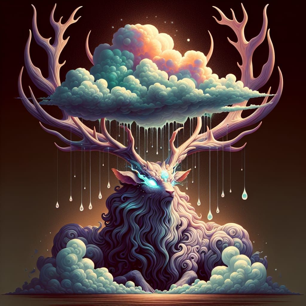 Surreal Spirit Deer Embodies Majestic Cloud Realm