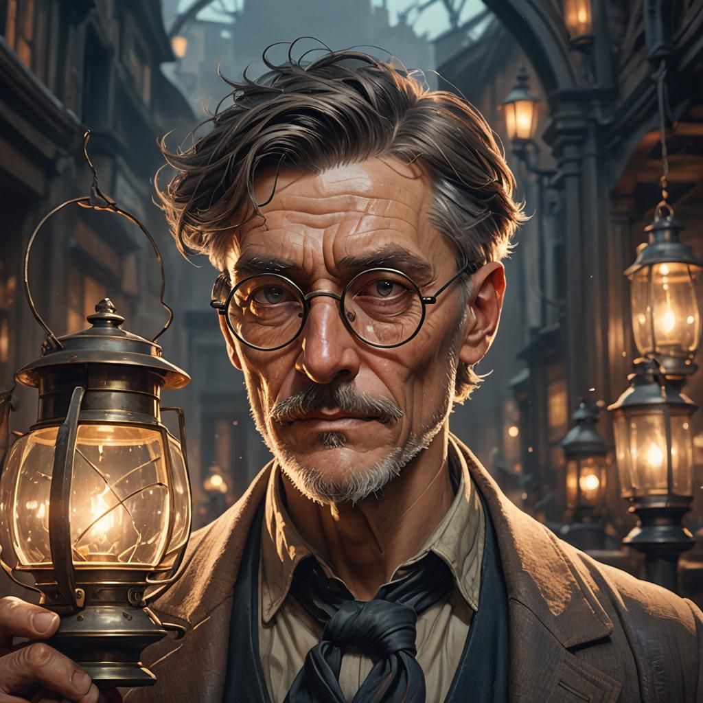 Philosopher's Wisdom: Detailed Portrait with Lantern